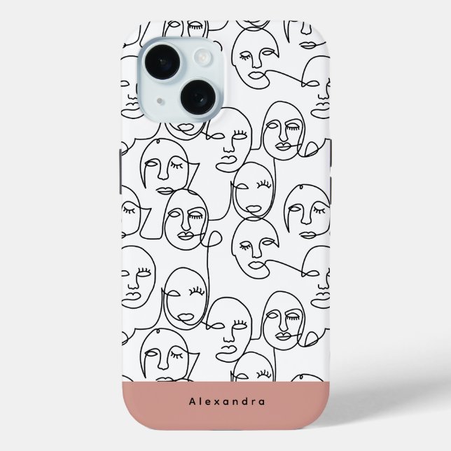 Modern Abstract Lines Faces Continuous Line Art Case-Mate iPhone Case (Back)
