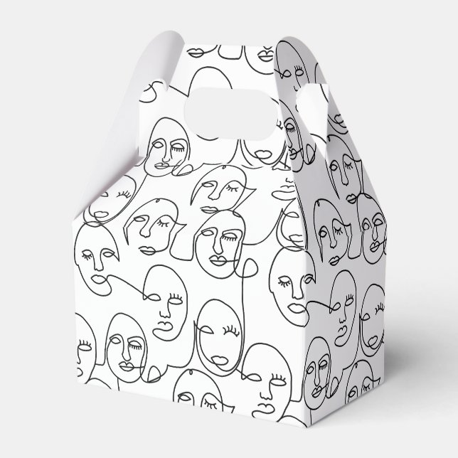 Modern Abstract Lines Faces Continuous Line Art Favor Box (Front Side)