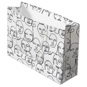 Modern Abstract Lines Faces Continuous Line Art Large Gift Bag