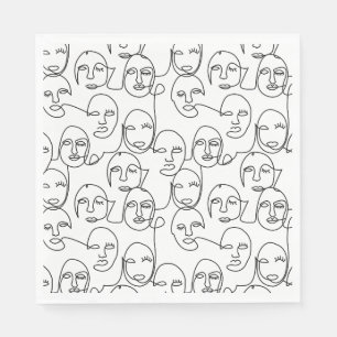 Modern Abstract Lines Faces Continuous Line Art Napkin
