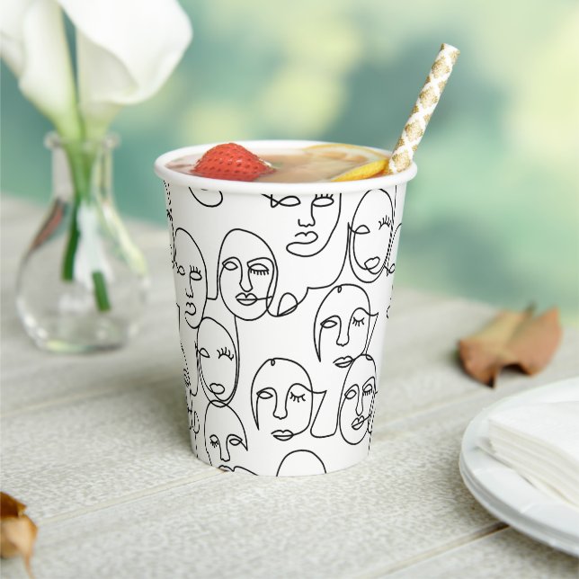 Modern Abstract Lines Faces Continuous Line Art Paper Cups (Insitu)