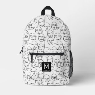 Modern Abstract Lines Faces Continuous Line Art Printed Backpack
