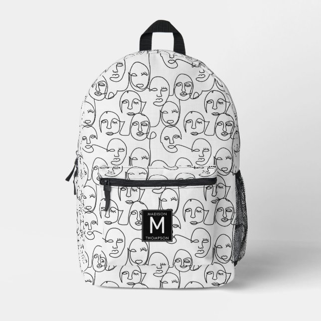 Modern Abstract Lines Faces Continuous Line Art Printed Backpack (Front)