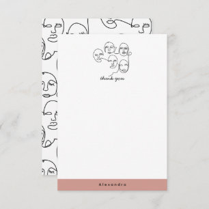 Modern Abstract Lines Faces Continuous Line Art Thank You Card