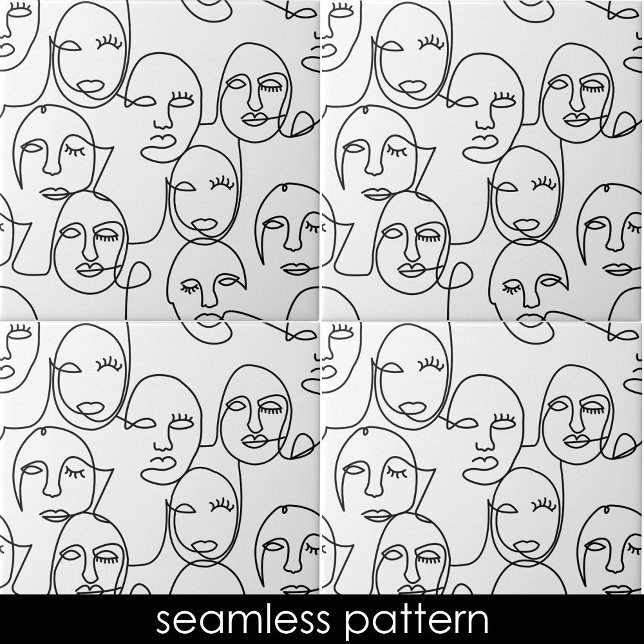 Modern Abstract Lines Faces Continuous Line Art Tile (Modern Abstract Lines Faces Continuous Line Art Ceramic Tile)
