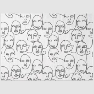 Modern Abstract Lines Faces Continuous Line Art Tissue Paper