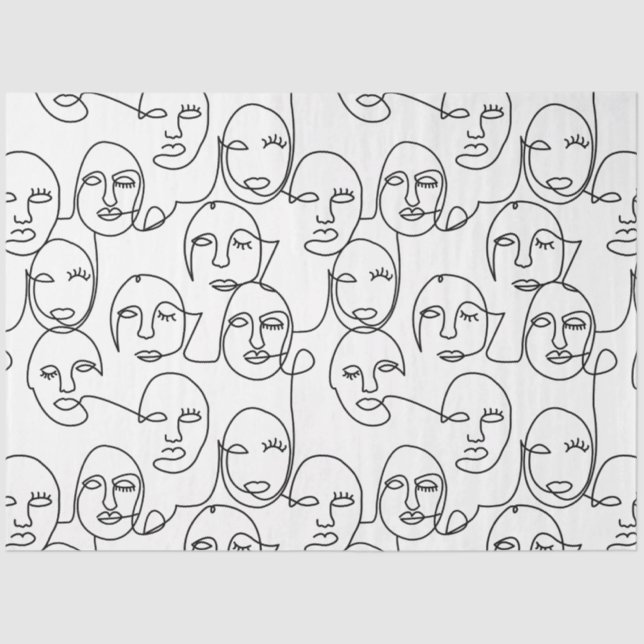 Modern Abstract Lines Faces Continuous Line Art Tissue Paper (Front)