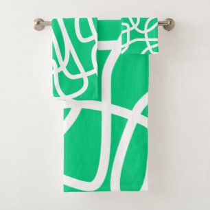 Modern Abstract Lines Green White Cute Whimsical Bath Towel Set
