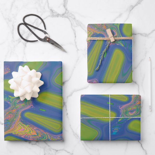 Modern Abstract Liquid Pour Art Blue Green Wrapping Paper Sheet (Front)