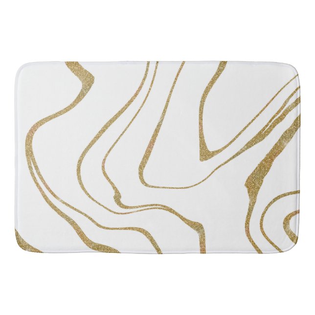 Modern abstract Liquid swirl White Gold Bath Mat (Front)