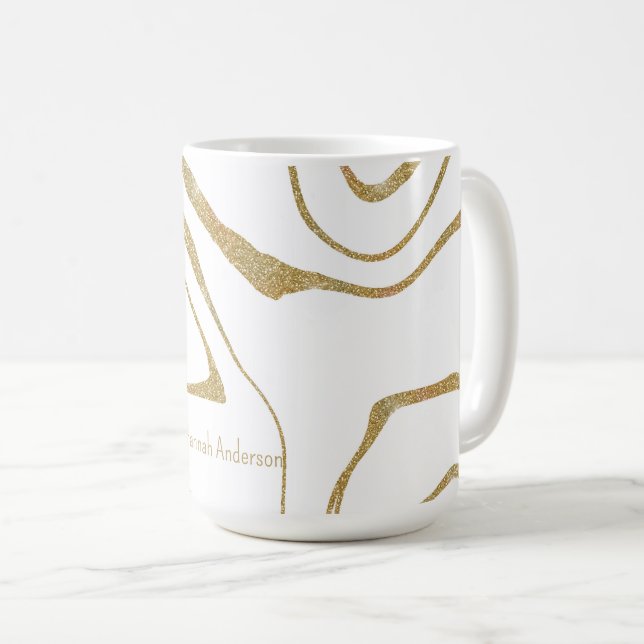 Modern abstract Liquid swirl White Gold Coffee Mug (Front Right)