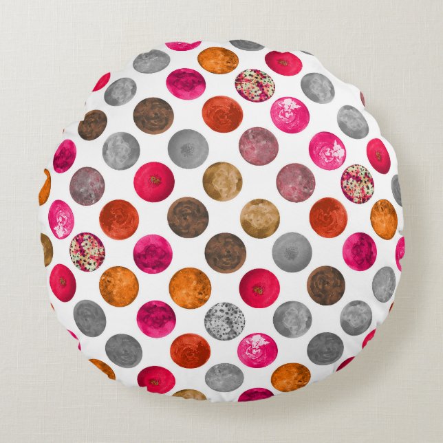 Modern Abstract Magenta Orange Geo Spheres  Round Pillow (Front)