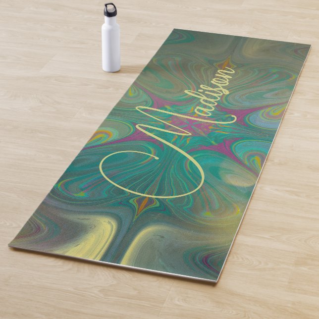 Modern Abstract Mandala Flower Dark Green Gold  Yoga Mat (In Situ)