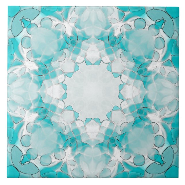 Modern abstract mandala pattern, teal, white tile (Front)