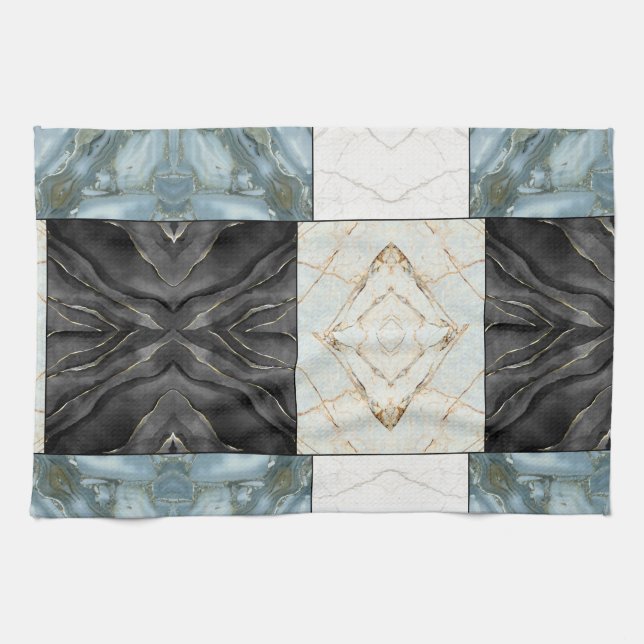 Modern Abstract Marble Agate Geometric Block Kitchen Towel (Horizontal)