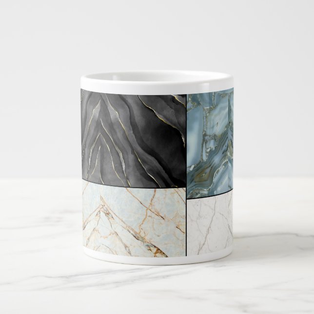 Modern Abstract Marble Agate Geometric Block Large Coffee Mug (Front)