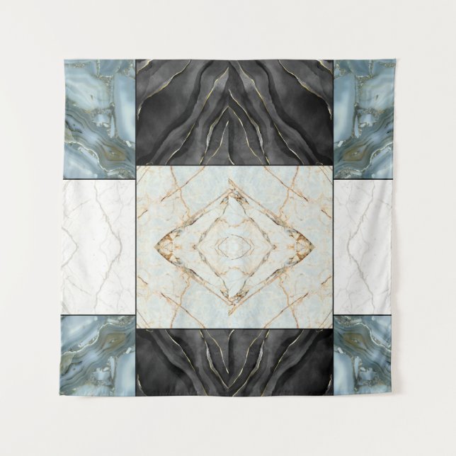 Modern Abstract Marble Agate Geometric Block Tapestry (Front)