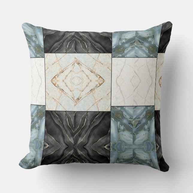 Modern Abstract Marble Agate Geometric Block Throw Pillow (Front)