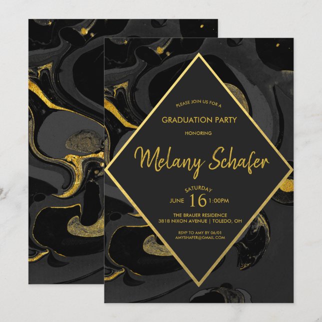 Modern Abstract Marble Graduation Invitation (Front/Back)