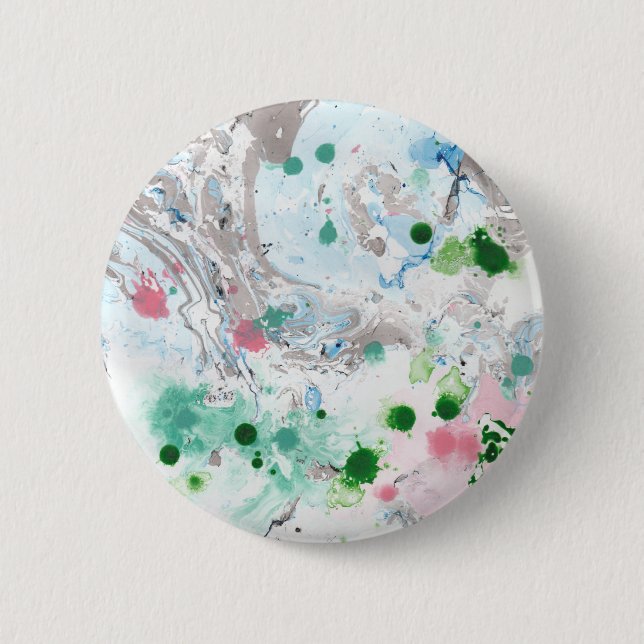Modern Abstract Marble Look Pink Blue Green White 2 Inch Round Button (Front)