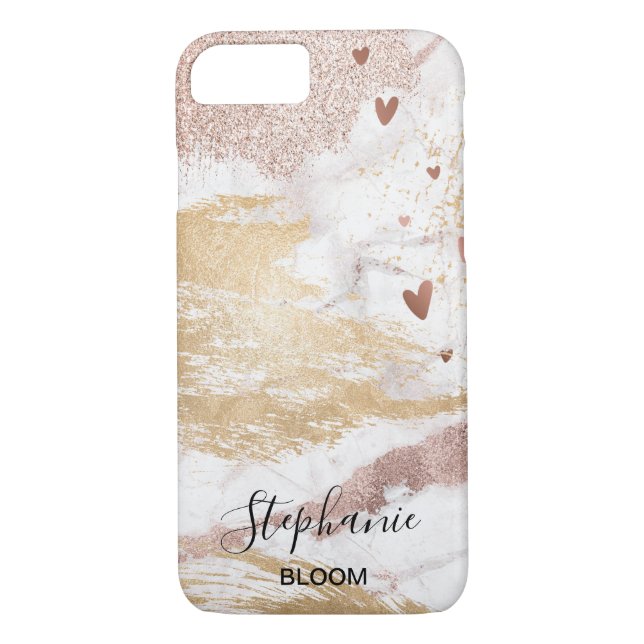 Modern Abstract Marble Rose Gold Foil with Hearts Case-Mate iPhone Case (Back)