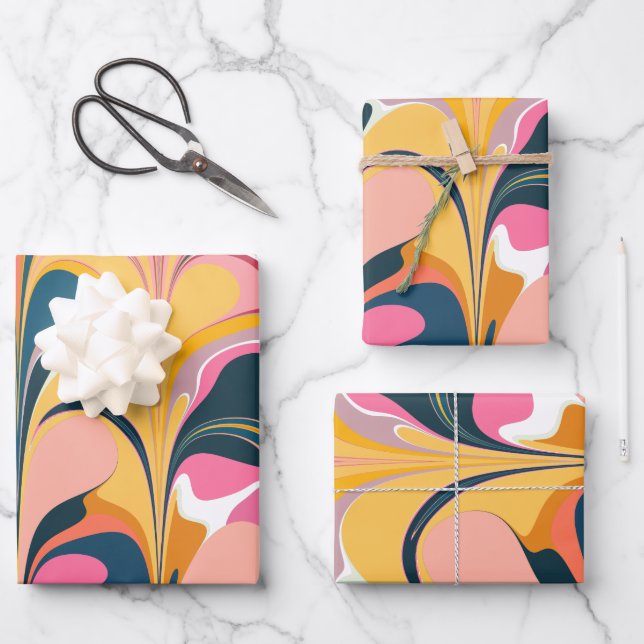 Modern Abstract Marble Swirl in Pink and Yellow  Wrapping Paper Sheet (Front)