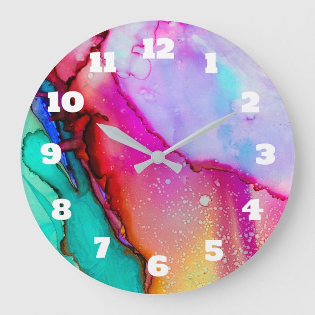 Modern Abstract Marble Watercolor Design Large Clock (Front)