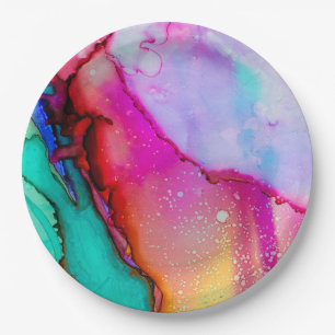 Modern Abstract Marble Watercolor Design Paper Plate