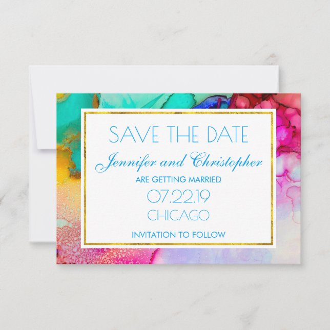 Modern Abstract Marble Watercolor Design Save The Date (Front)