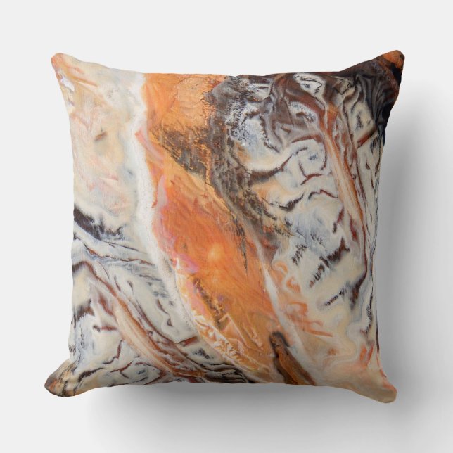 Modern Abstract Marbled Agate Pattern Rust Cream Throw Pillow (Front)