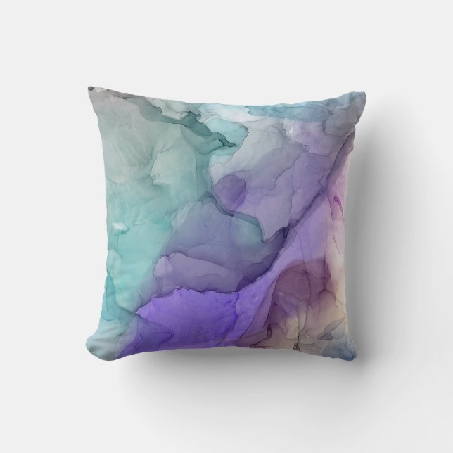 Modern Abstract Marbled Teal Purple Lavender Throw Pillow (Front)
