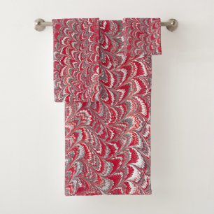 Modern Abstract Marbled Texture Burgundy Painting Bath Towel Set