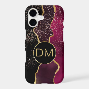 Modern Abstract Maroon Gold Monogram