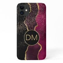 Modern Abstract Maroon Gold Monogram