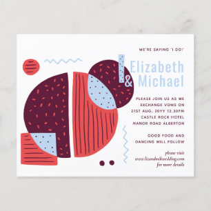 Modern Abstract Maroon Red Blue Wedding Invite