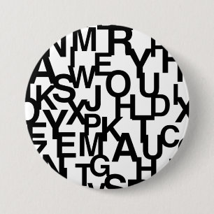 Modern, abstract, messy pattern with letters 3 inch round button