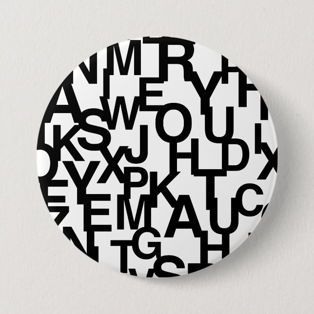 Modern, abstract, messy pattern with letters 3 inch round button (Front)