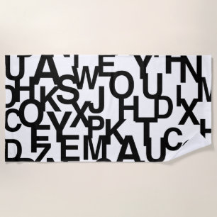 Modern, abstract, messy pattern with letters beach towel