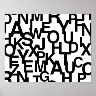 Modern, abstract, messy pattern with letters poster