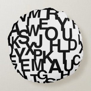 Modern, abstract, messy pattern with letters round pillow