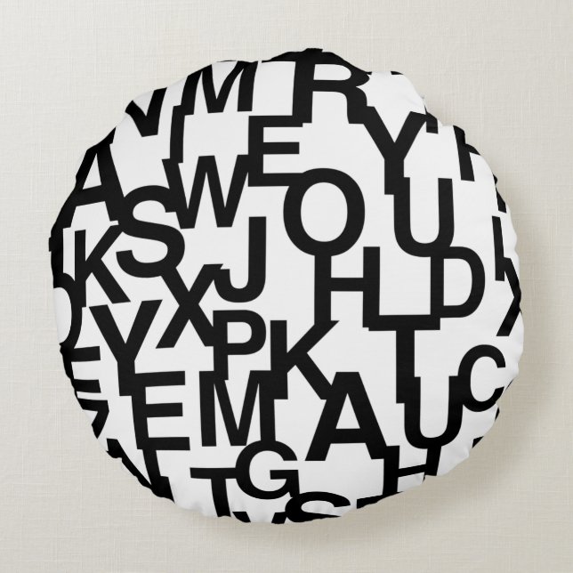 Modern, abstract, messy pattern with letters round pillow (Back)