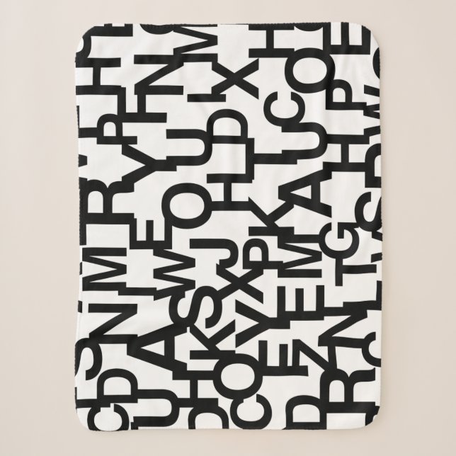 Modern, abstract, messy pattern with letters sherpa blanket (Front)