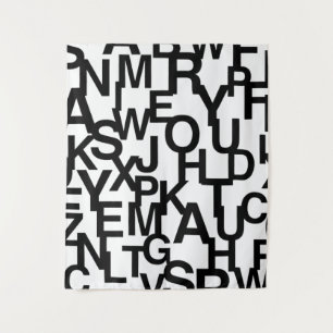 Modern, abstract, messy pattern with letters tapestry