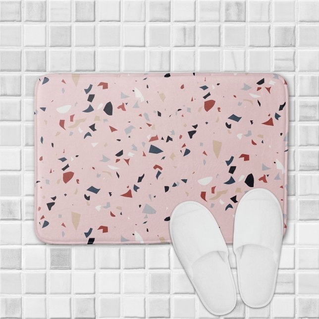 Modern Abstract Mid Century Terrazzo Pattern Bath Mat (In situ bathroom floor)