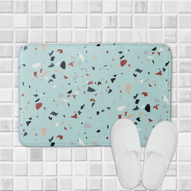 Modern Abstract Mid Century Terrazzo Pattern Bath Mat (In situ bathroom floor)