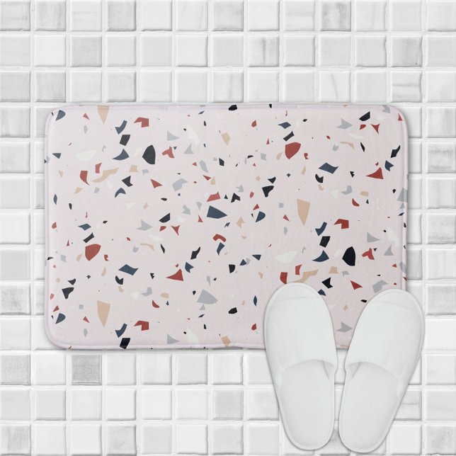 Modern Abstract Mid Century Terrazzo Pattern Bath Mat (In situ bathroom floor)