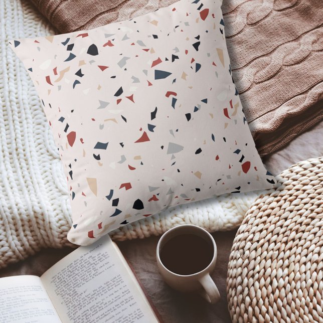 Modern Abstract Mid Century Terrazzo Pattern Throw Pillow (In situ)