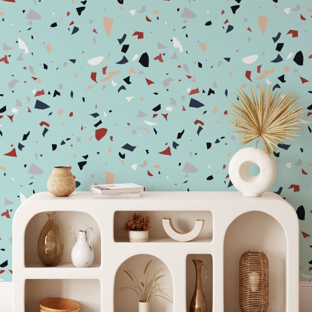 Modern Abstract Mid Century Terrazzo Pattern Wallpaper (In situ)