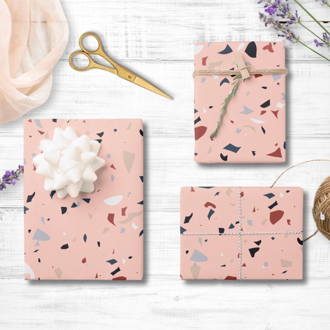 Modern Abstract Mid Century Terrazzo Pattern Wrapping Paper Sheet (In situ)