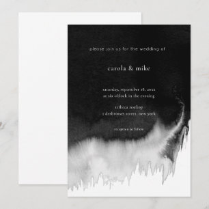 Modern Abstract Minimal Watercolor Black Wedding Invitation